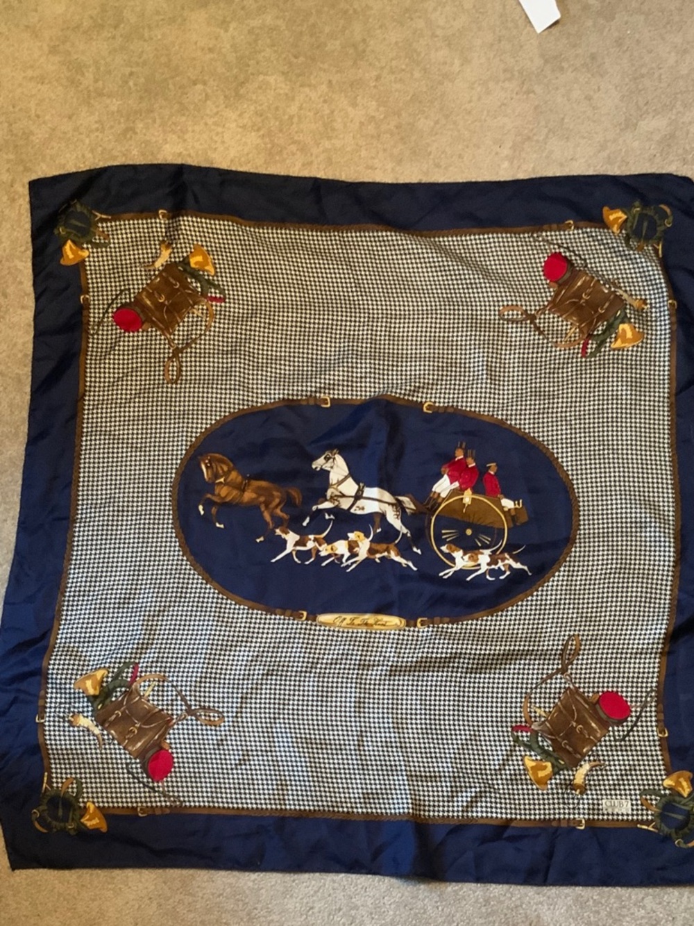 Club 7 Echo Classic Navy Equestrian Print Scarf